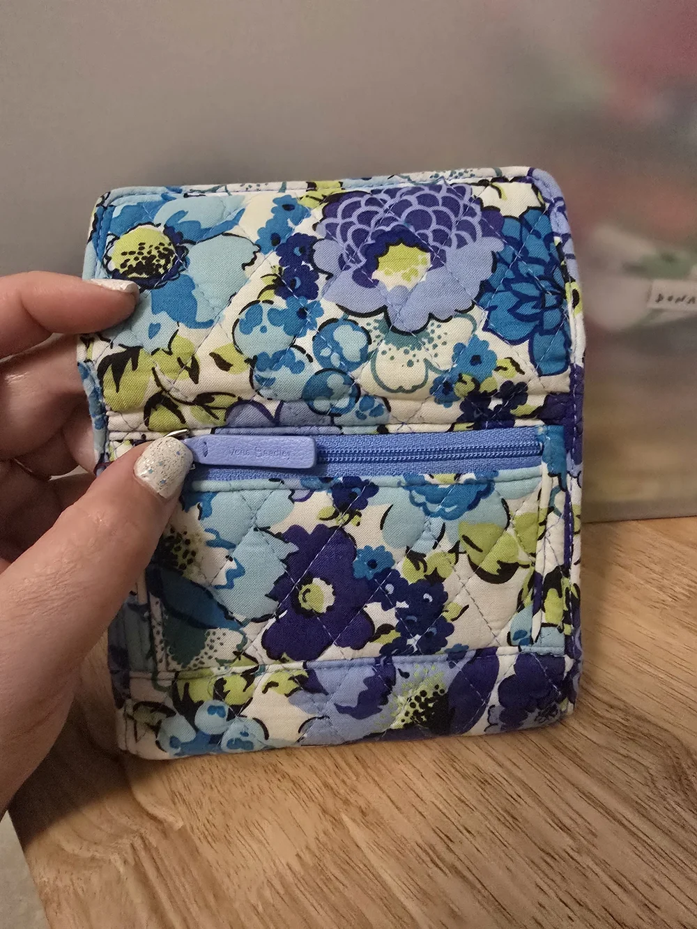 Vera Bradley Blue Floral Quilted Wallet with Lime Accents - Picture 3 of 4